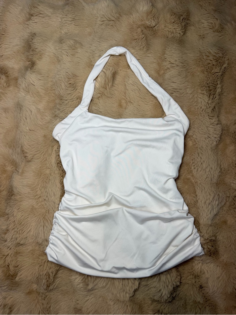 gaze White Halter Tank with Ruched Sides